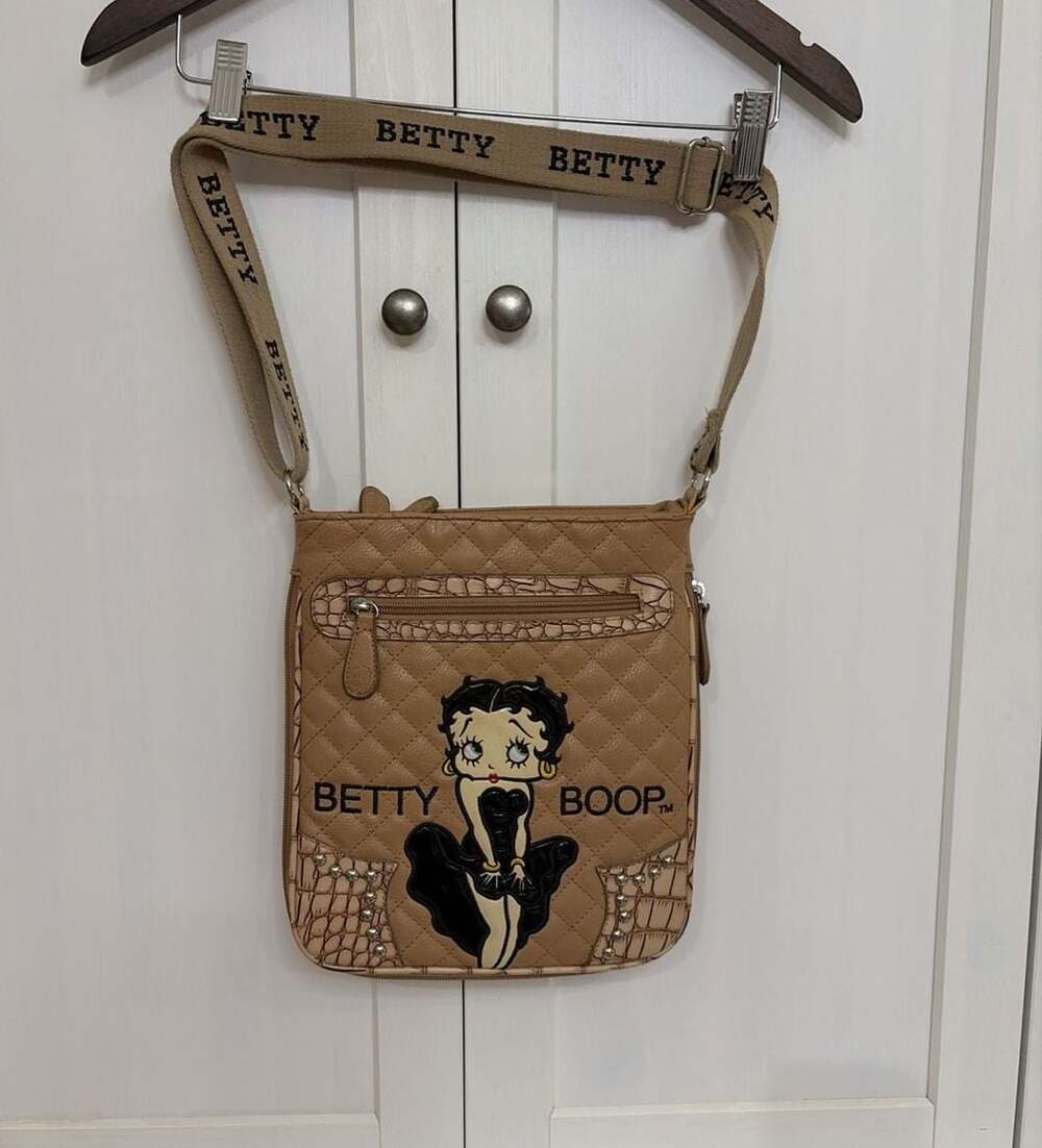 Betty Boop Quilted Faux Leather Crossbody Bag Tan